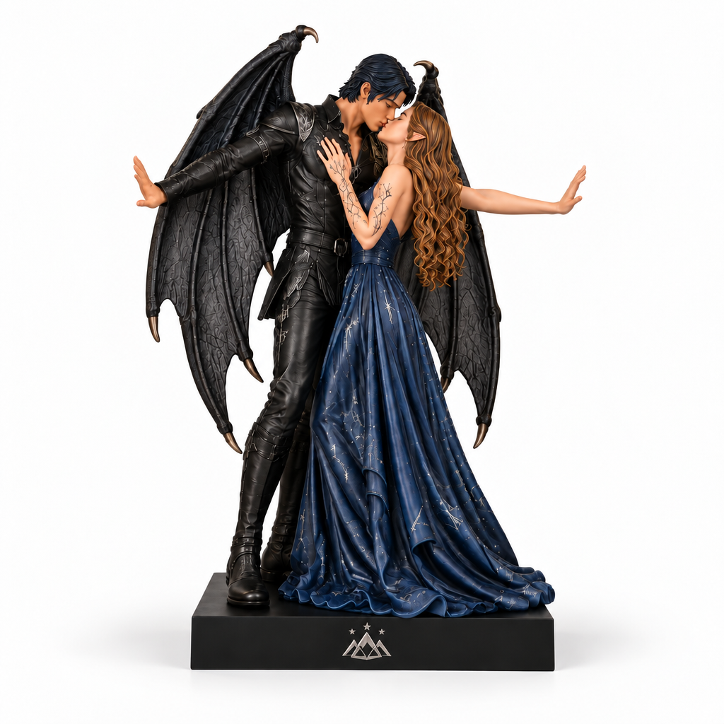 Feyre and Rhysand hand-painted resin bookend on white
