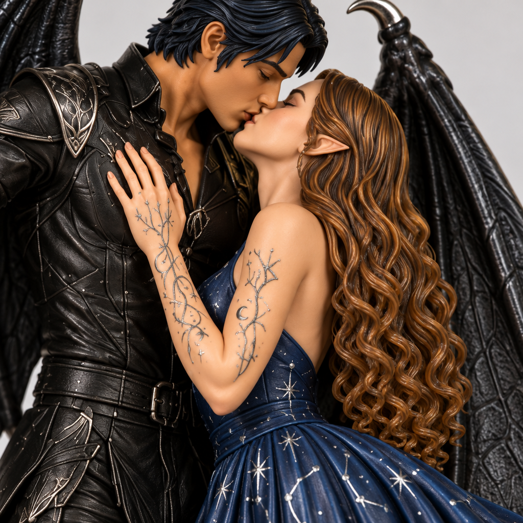 Close-up of the starlit gown and wings